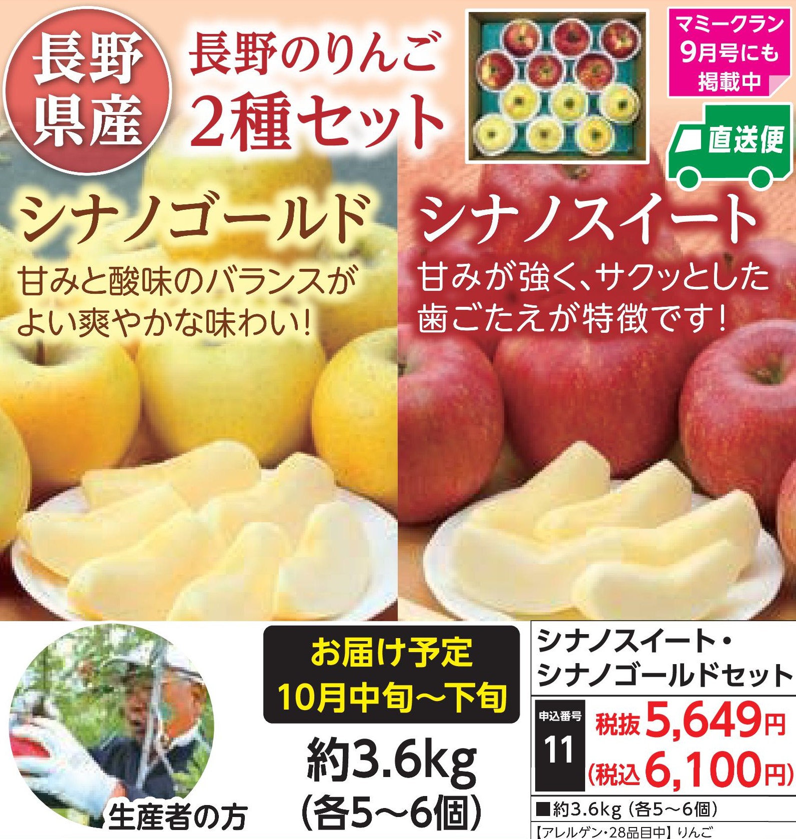 【産地直送品】シナノスイート・シナノゴールドセット (10月中旬～下旬出荷)(前払い)